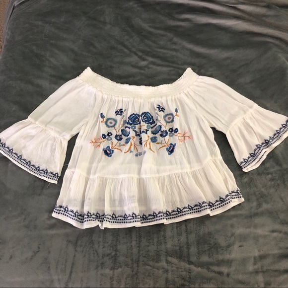 Xhilaration Tops - Xhilaration Off-the-Shoulder Embroidered Shirt